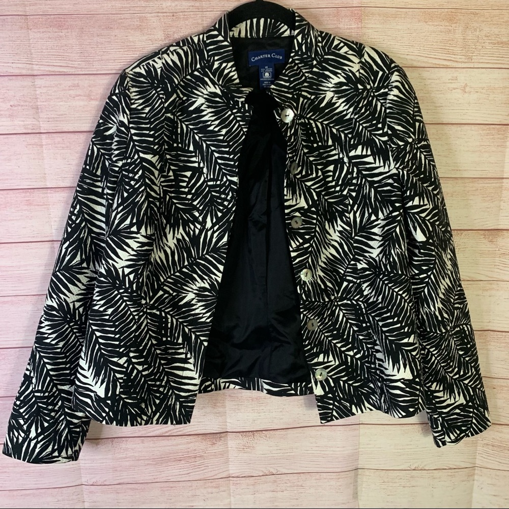 Charter Club Black White Print Blazer Size 14‎